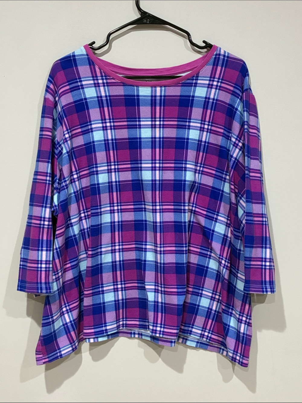 Kim Rogers 3X NWOT Women’s Plaid Scoop Neck Top in Pink and Blue